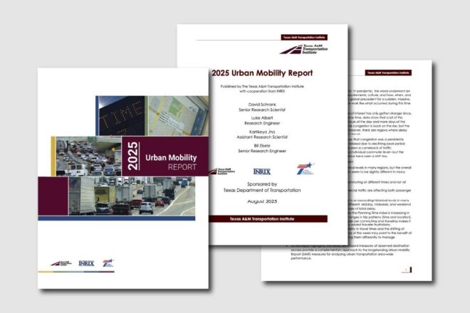 Selected pages from the Texas A&M Transportation Institute’s 2025 Urban Mobility Report full report PDF