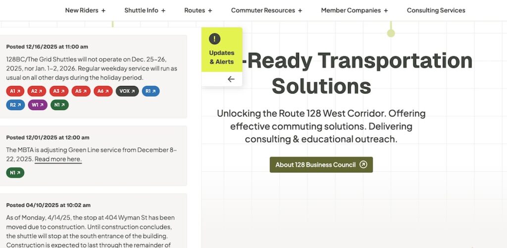 Screenshot of the alerts box at the top of the new homepage. Alert box is shown in the open position, displaying a scrollable list of current alerts.