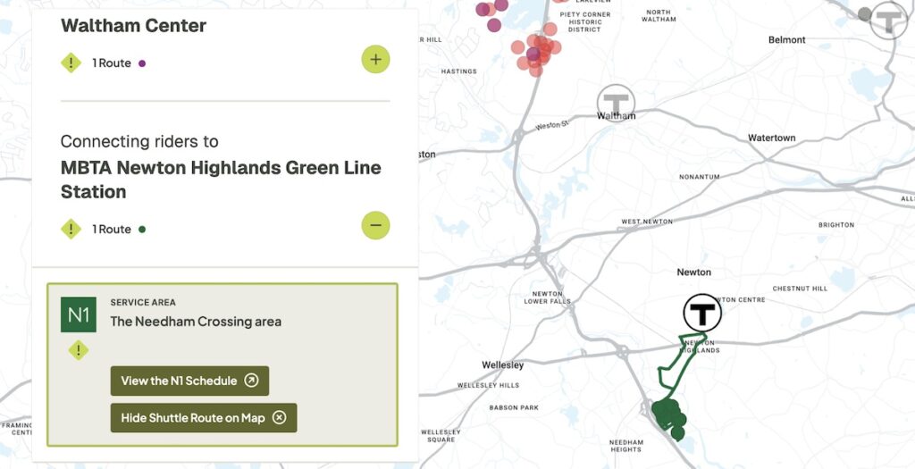 Screenshot of the interactive map on the new Routes landing page. The map is shown open to the N1 route detail view.