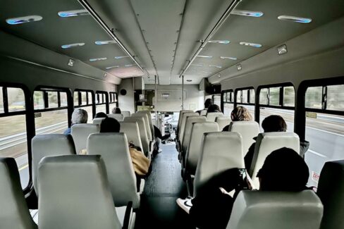 Inside of a real Grid shuttle with riders onboard.