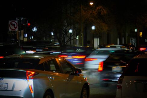 Traffic congestion at night in the Greater Boston Area