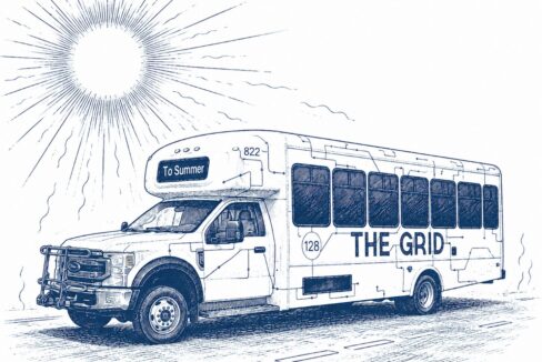 Illustration of the sun beating down on a Grid shuttle