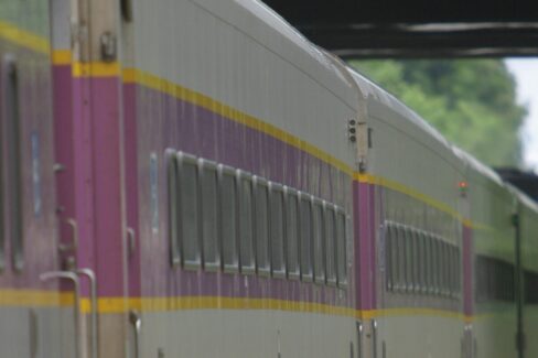 Exterior side view of Commuter Rail train.