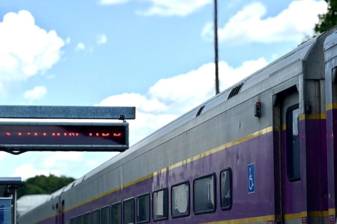 Current Commuter Rail train rolls through Waltham Station