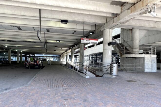 Photo near the entrance to the parking garage at Alewife Station