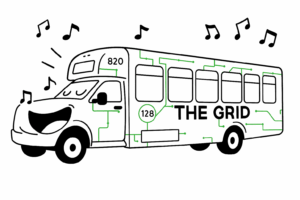 Cartoon of a Grid Shuttle singing